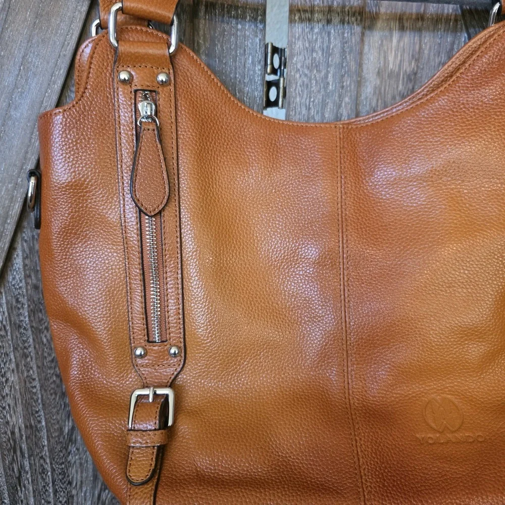 Yolando Purse Light Brown Handbag‎ Detachable Strap Handles Zipper Pockets EUC